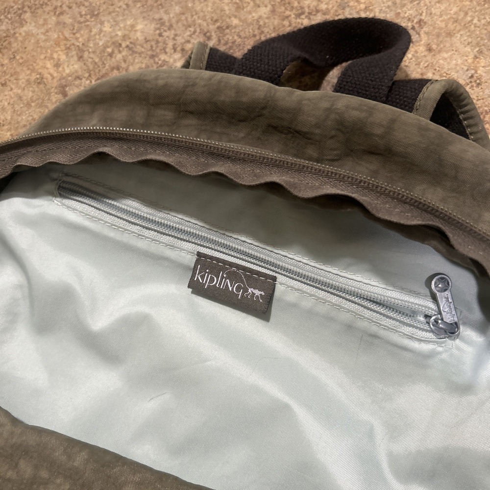 Kipling Foldable Backpack Olive Green Nylon Lightweight Travel Daypack Tote Bag - Picture 3 of 4